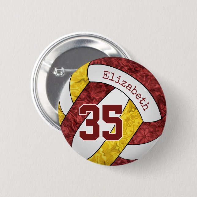 Girl Maroon Gold Volleyball Team Farben Button (Vorne & Hinten)