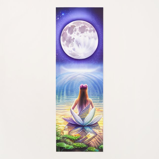Girl Meditation auf Lotus Blume Vollmond Yogamatte (Vorderseite)