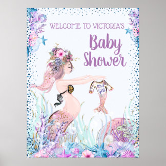 Girl Mermaid Baby Shower Signs Poster