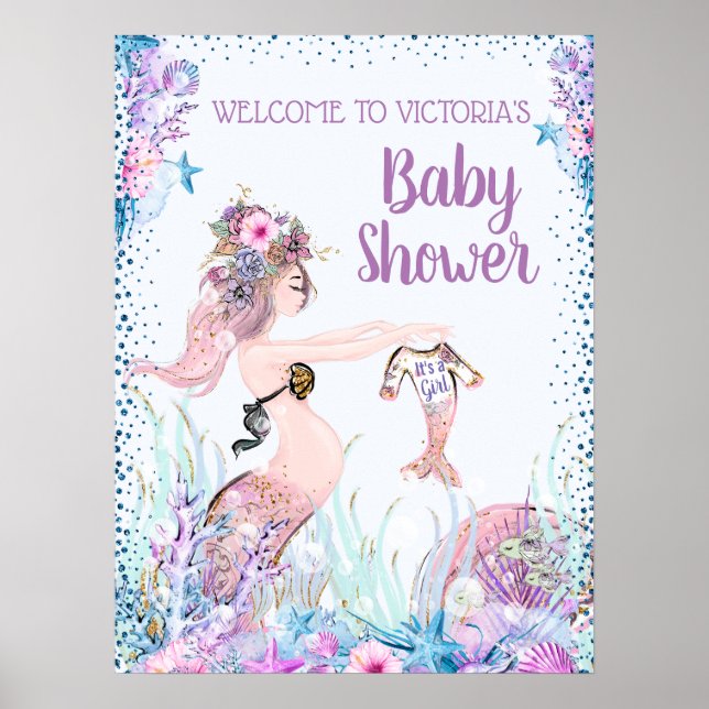 Girl Mermaid Baby Shower Signs Poster (Vorne)