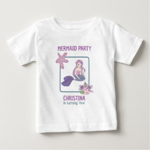 Girl Mermaid Birthday Party Aquamarin Lila Baby T-shirt