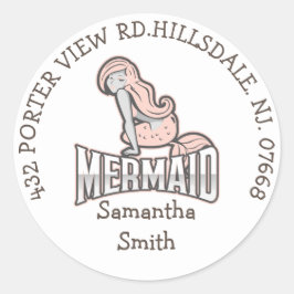 Girl MERMAID Party ADDRESS Classic Round Sticker
