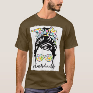 Girl Messy Bun Custodian Life Hair Brille Zurück z T-Shirt