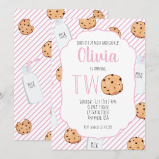 Girl Milk and Cookies Rosa 2. Geburtstag Einladung