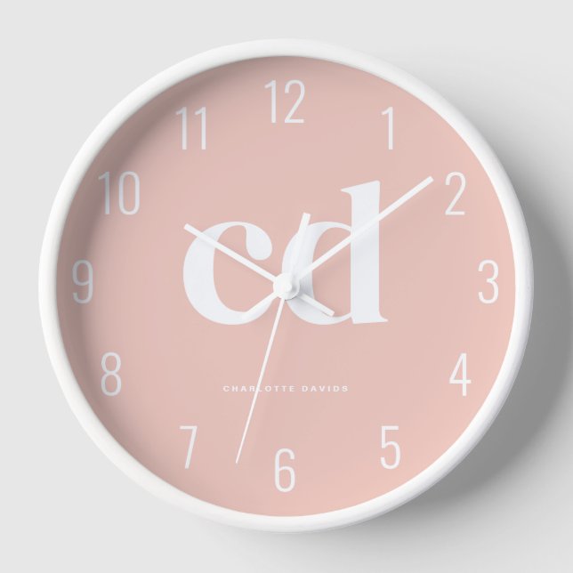 Girl Minimalistisch Pink Monogram Uhr (Vorderseite)