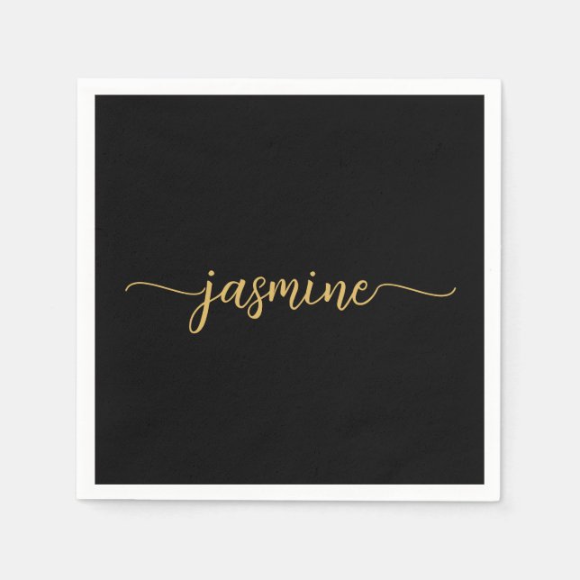 Girl Minimalistisch Simple Black Gold Monogram Scr Serviette (Vorderseite)