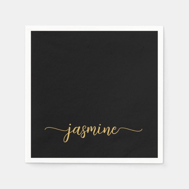 Girl Minimalistisch Simple Black Gold Monogram Scr Serviette (Vorderseite)