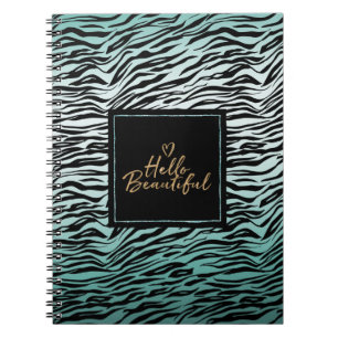 Girl Mint Black Zebra Print Ombre Hallo Schöne Notizblock