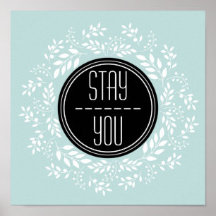 Girl Mint Blue Floral Wreath Inspiration Zitat Poster