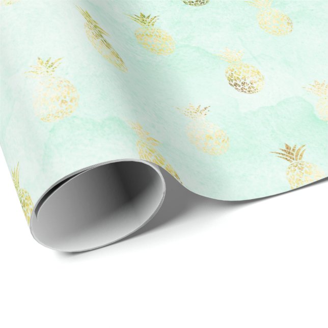 Girl Mint Glam Gold Tropische Ananas Geschenkpapier (Rolleneckpunkt)
