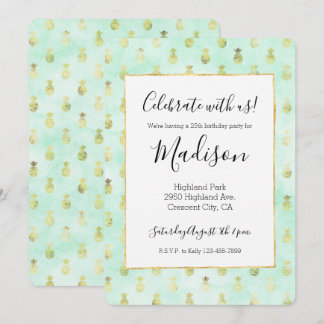 Girl Mint Glam Gold Tropische Ananas inspirati Einladung