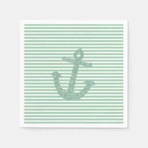 Girl Mint Glitzer Nautical Anchor Brautparty Serviette