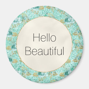 Girl Mint Gold Glitzer Floral Magnet