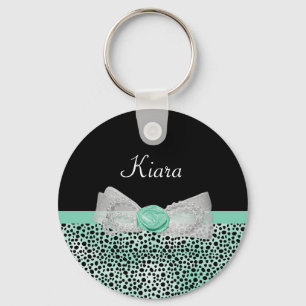 Girl Mint Green Cheetah Print Niedlich Bow and Nam Schlüsselanhänger