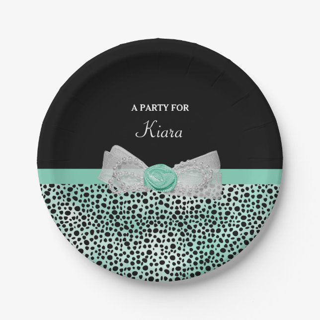 Girl Mint Green Cheetah Print Niedlich Bow Party N Pappteller (Vorderseite)