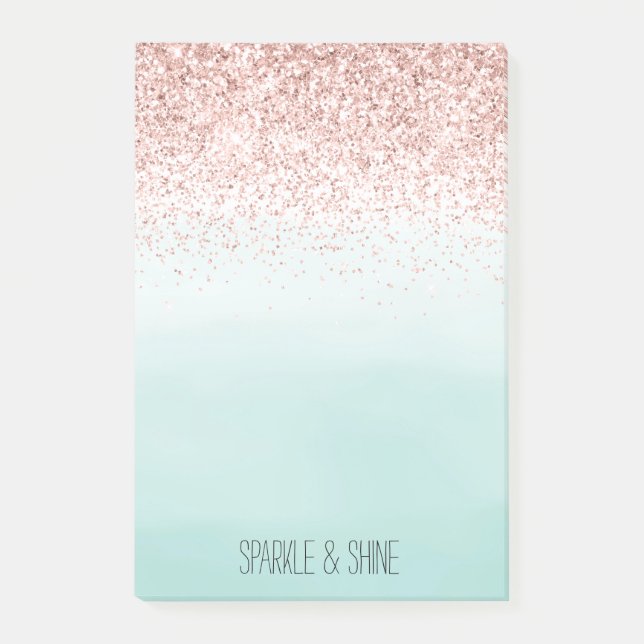 Girl Mint Ombre Glam Pink Glitzer Post-it Klebezettel (Vorderseite)