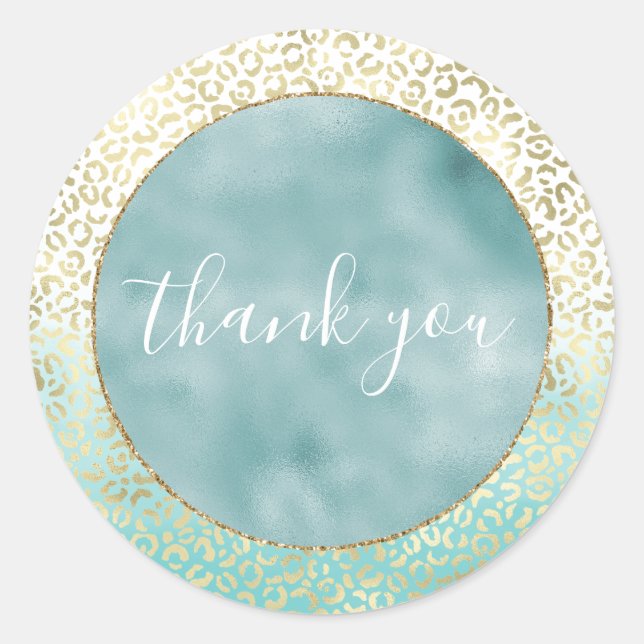 Girl Mint Watercolor Gold Leopard Print Runder Aufkleber (Vorderseite)