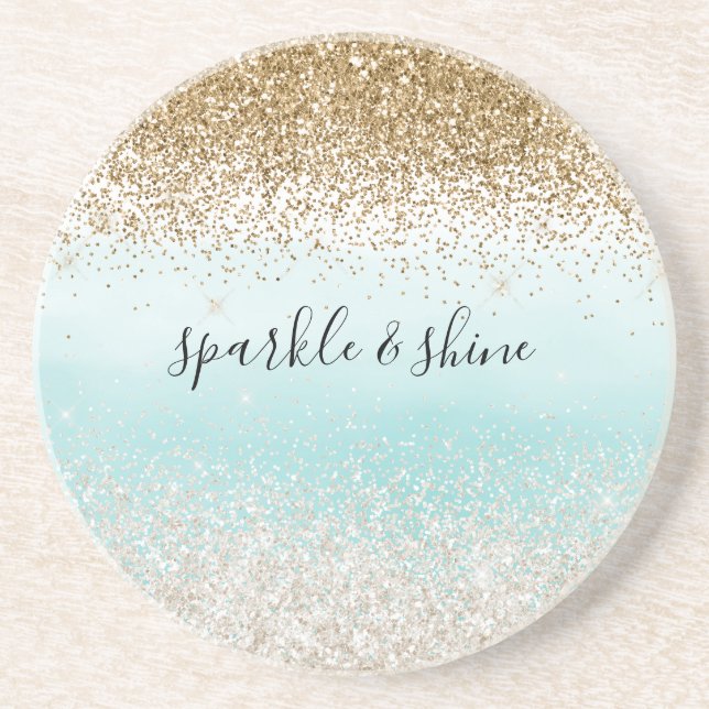 Girl Mint Watercolor Ombre Gold Glitzy Glitzer Getränkeuntersetzer (Vorne)