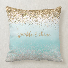 Girl Mint Watercolor Ombre Gold Glitzy Glitzer Kissen