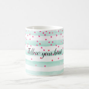 Girl-Minze-Weiße Streifen rosa Confetti-Herzen Kaffeetasse