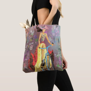 Girl mit Bike Tote Tasche - Kunst-Malerei