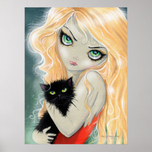 Girl mit Black Cat Poster Print