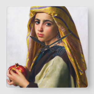 Girl mit Granatapfel von William Bouguereau Quadratische Wanduhr