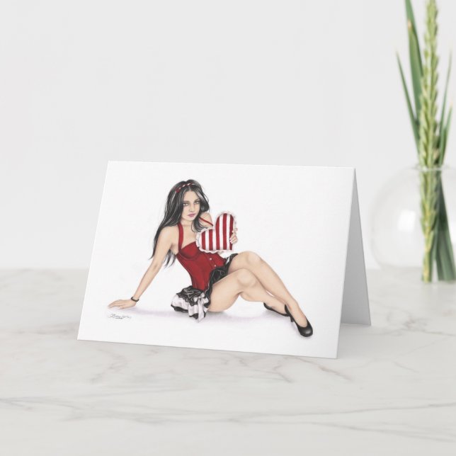 Girl mit Herz Valentine Grußkarte Feiertagskarte (Vorderseite)