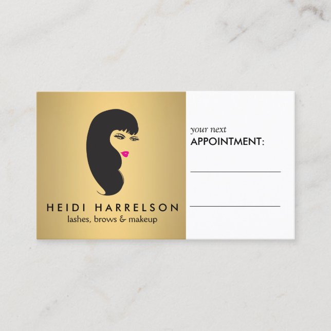 Girl mit Lashes auf Imitate Gold Appointment Card Terminkarte (Vorderseite)
