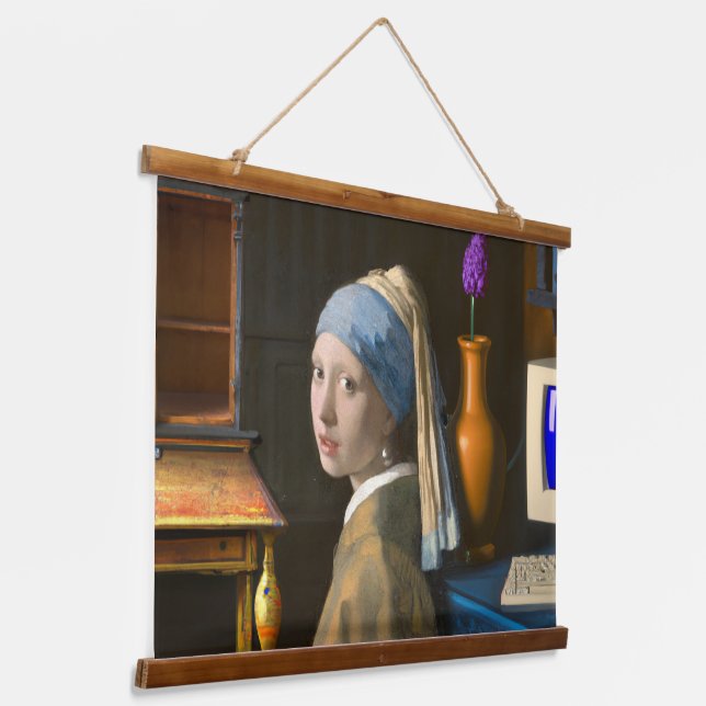 Girl mit Perlenohrring neues Rendering-Poster Wandteppich Mit Holzrahmen (Gewinkelt)