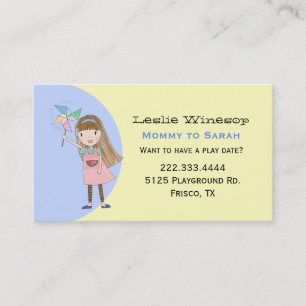 Girl mit Pinwheel Mama Play Date Card Telefonnummerkarte