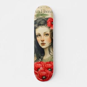 Girl mit Red Poppies Vintag Inspiriert Skateboard