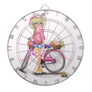 Girl mit rosa Bike Dart Board Dartscheibe