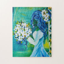 Girl mit Spring Bouquet Feines Puzzle