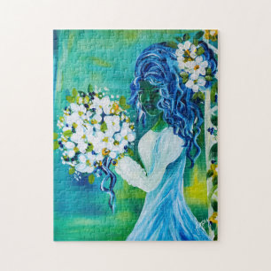 Girl mit Spring Bouquet Feines Puzzle
