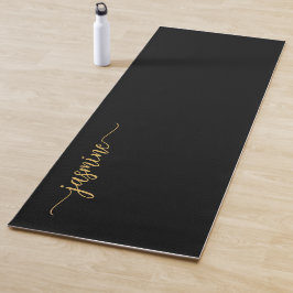 Girl Modern Black Gold Monogram Name Script Yogamatte