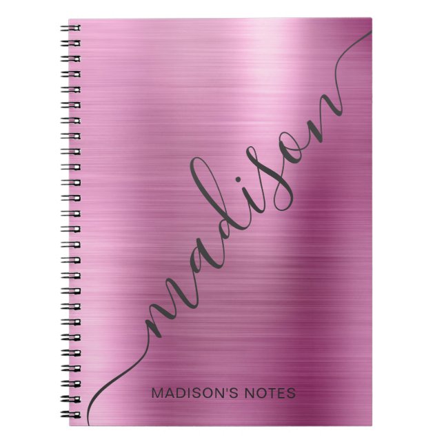 Girl Modern Soft Pink Metal Monogram Signature Notizblock (Vorderseite)
