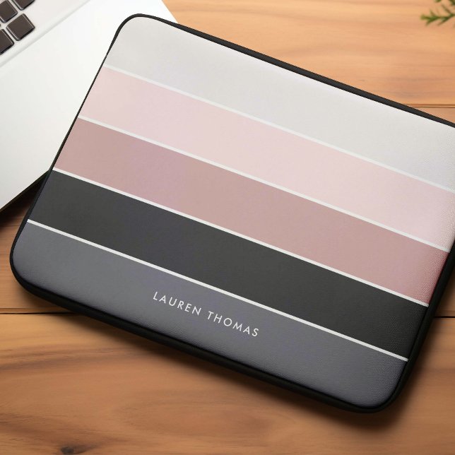 Girl Modern Stripes Personalisiert Laptopschutzhülle (Von Creator hochgeladen)
