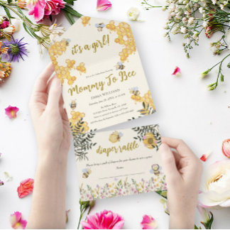 Girl Mommy to Bee Honeycomb Baby Shower All In One Einladung