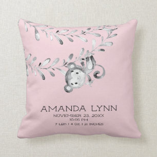GIRL Monkey Baby Birth Stats Pillow Kissen