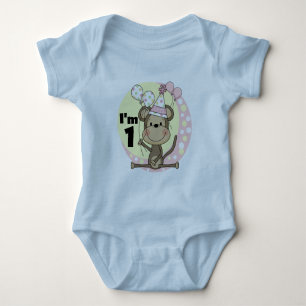 Girl Monkey in Party Hat 1. Geburtstag Baby Strampler