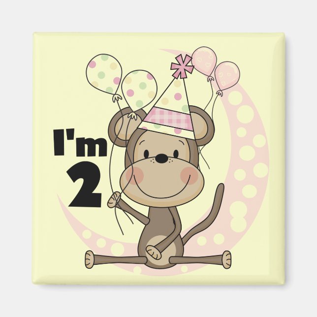 Girl Monkey in Party Hat 2. Geburtstag Magnet (Vorne)