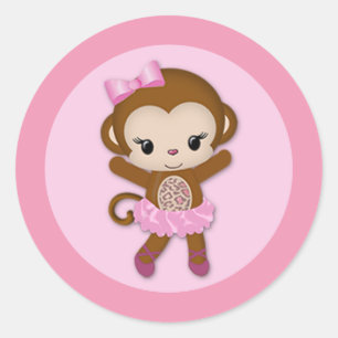 GIRL MONKEY Tu Tu Niedlich Baby Showaufkleber TTC  Runder Aufkleber