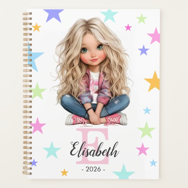 Girl Monogram Any Initial & Name Planer (Vorderseite)