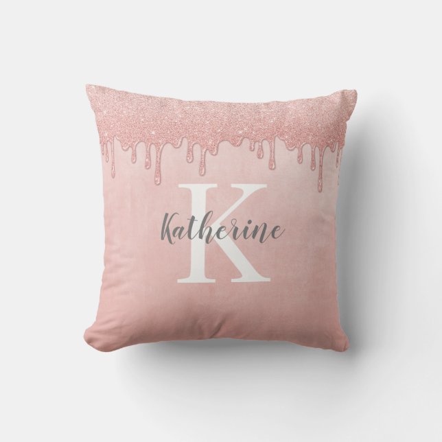 Girl Monogram Blush Pink Drilling Glitzer Kissen (Vorderseite)