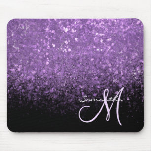 Girl Monogram Lila Glitzer Sparkle & Black Mousepad