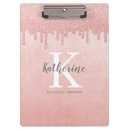 Girl Monogram Name Blush Pink Drilling Glitzer Klemmbrett