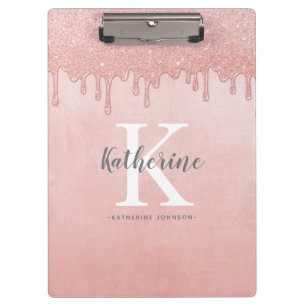 Girl Monogram Name Blush Pink Drilling Glitzer Klemmbrett