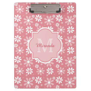 Girl Monogram Niedlich Pink Daisy Blume mit Namen Klemmbrett