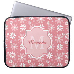 Girl Monogram Niedlich Pink Daisy Blume mit Namen Laptopschutzhülle